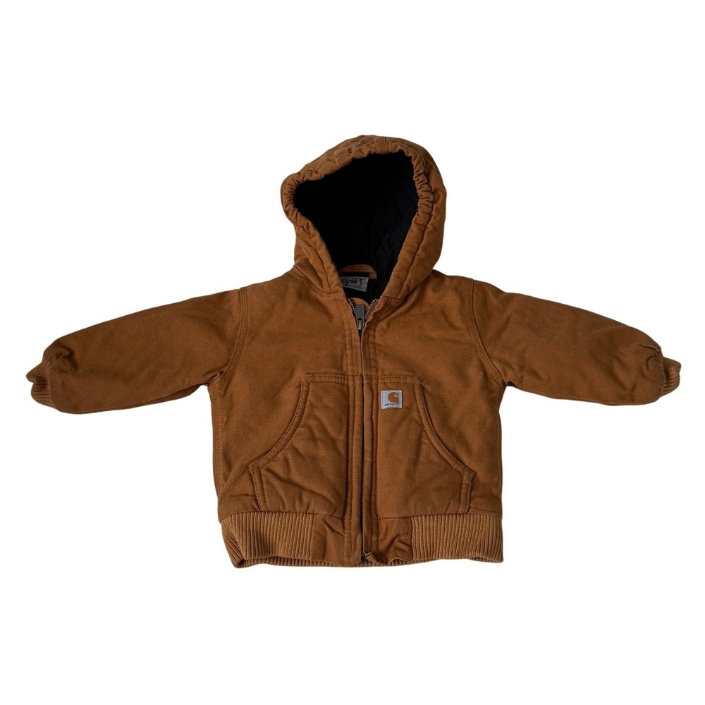 Carhartt Canvas Youth Jacket 12M Brown Hooded Quilted Insulated Winter Coat